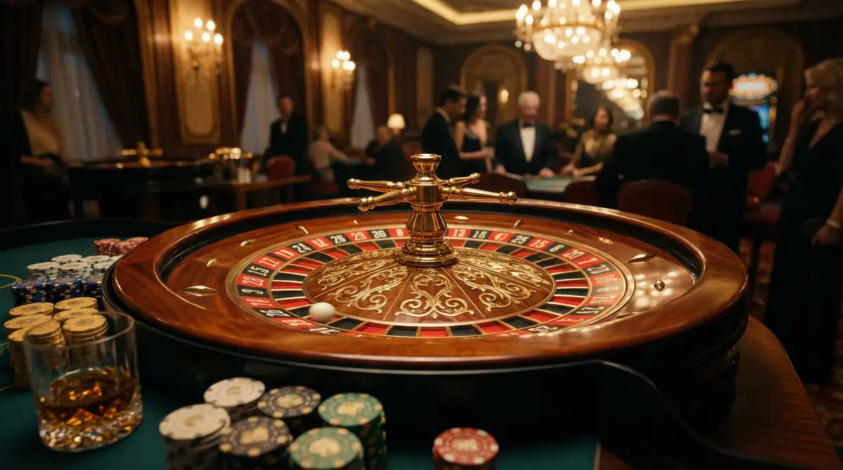 Rueda de ruleta profesional de casino con números rojos y negros